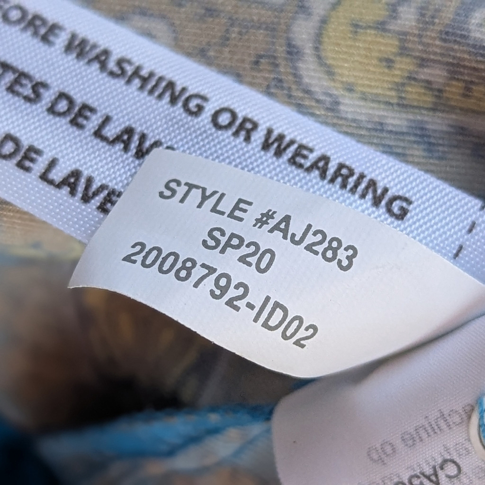 J. CREW 60s Retro Top Drapey Button-up Silky Scarf Blouse Paisley Window Blue M - Picture 9 of 11
